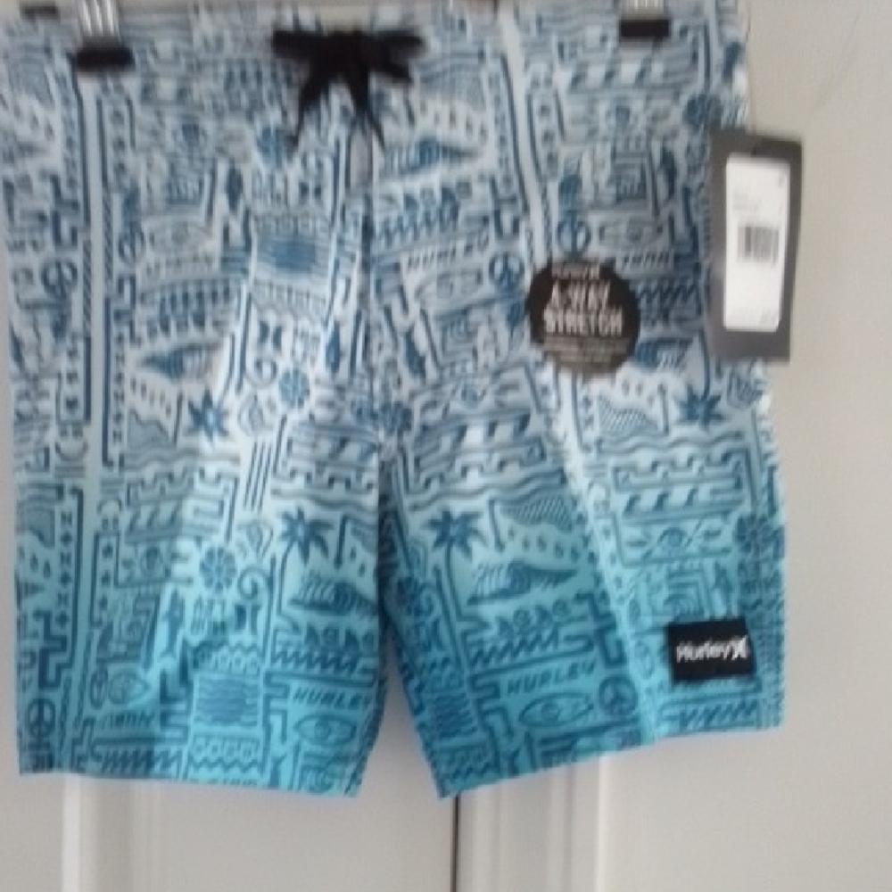 Hurley Blue and White Kids Swim Trunks